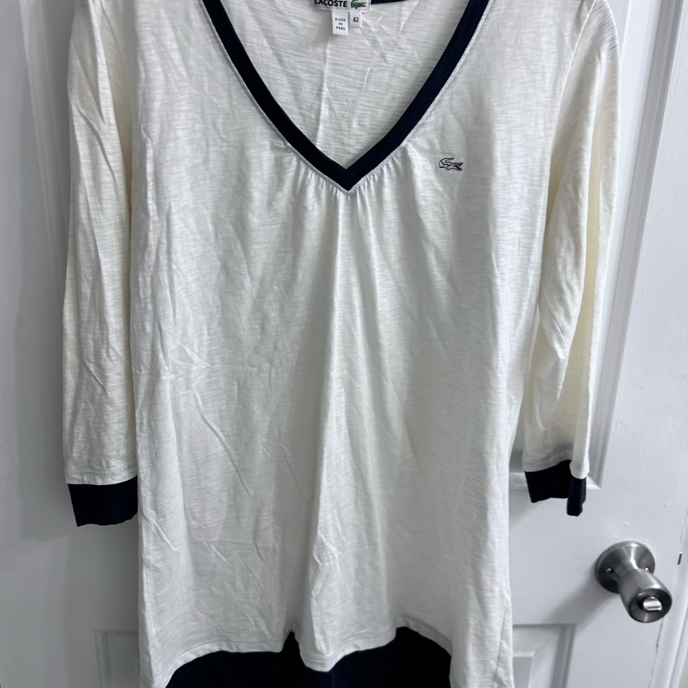 Lacoste Navy and White V-Neck Shirt